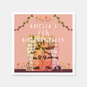 おとぎ話ドアフラワースケッチガールバースデーパーティー スタンダードカクテルナプキン (正面)