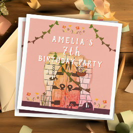 おとぎ話ドアフラワースケッチガールバースデーパーティー スタンダードカクテルナプキン