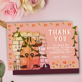 おとぎ話ドアフラワースケッチガール誕生日 サンキューカード