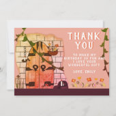 おとぎ話ドアフラワースケッチガール誕生日 サンキューカード (正面)