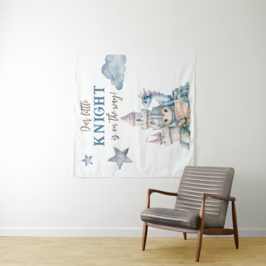 おとぎ話ドラゴンブルーナイト赤ちゃんシャワー背景 タペストリー (インサイチュ)