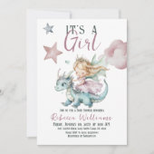 おとぎ話ドリーミードラゴンピンクプリンセスベビーシャワー 招待状 (正面)