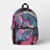 おとぎ話ピンクの水色ユニコーンペガコーン プリントバックパック (正面)