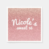 おとぎ話ピンクグリッタースウィート16誕生日パーティー スタンダードカクテルナプキン (正面)