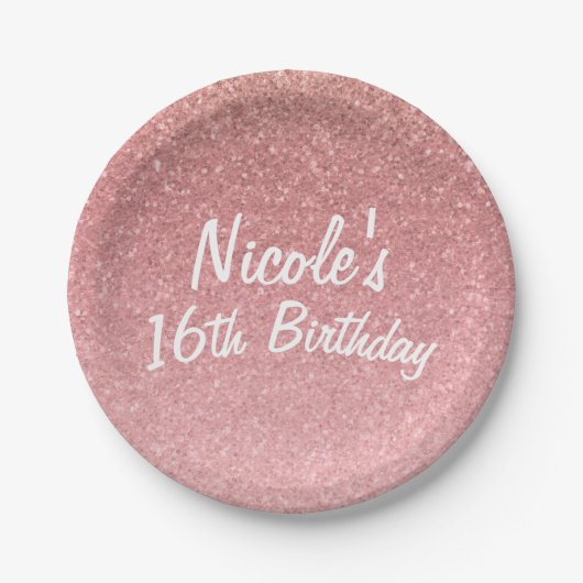 おとぎ話ピンクグリッタースウィート16誕生日パーティー ペーパープレート (正面)