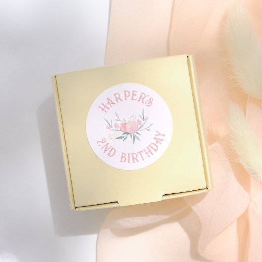 おとぎ話ピンクフラワーガールバースデーパーティー ラウンドシール