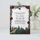 おとぎ話フォレストバラ&トーン金ゴールドバード誕生日 招待状 (スタンド正面)