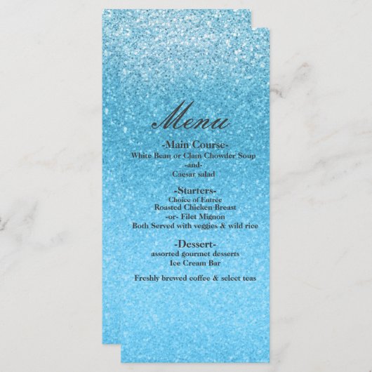 おとぎ話ブルーグリッタースウィート16グラムパーティーメニュー メニュー (正面/裏面)