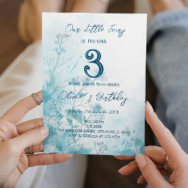 おとぎ話ブルーフラワーキッズバースデーパーティー 招待状