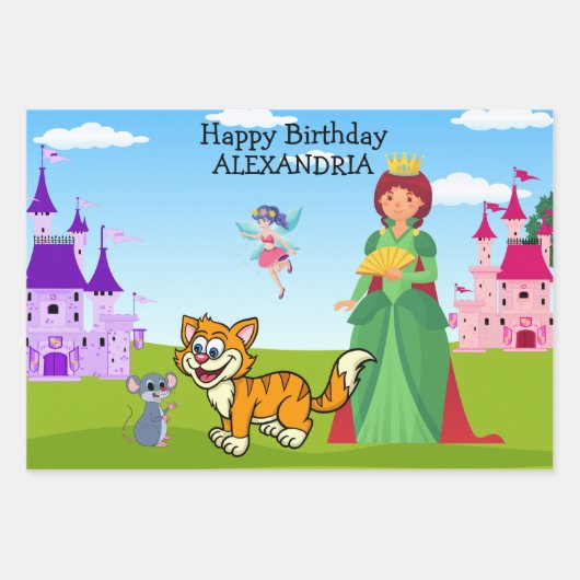 おとぎ話プッシーキャットファブロンドンクイーンビジットおもしろい ラッピングペーパーシート (正面3)