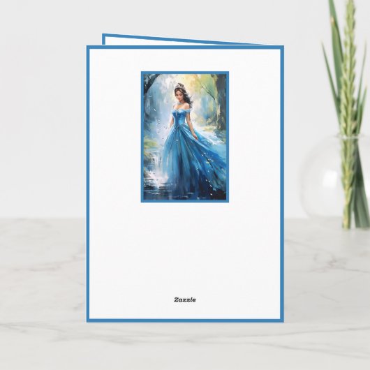 おとぎ話プリンセスイン青いハッピーバースデー名 カード (裏面)