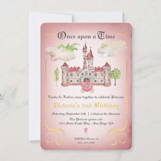 おとぎ話プリンセスキャッスルバースデーパーティー 招待状 (正面)