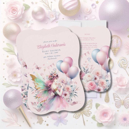 おとぎ話プリンセスピンクガールのパーティー1st誕生日 招待状