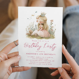 おとぎ話プリンセスピンク誕生日パーティー 招待状