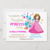 おとぎ話プリンセスブラウンヘアバースデーパーティー 招待状 (正面)