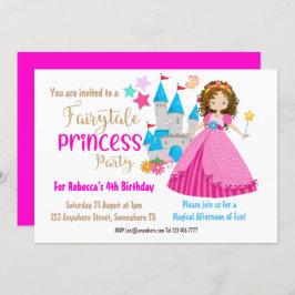 おとぎ話プリンセスブラウンヘアバースデーパーティー 招待状