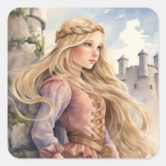 おとぎ話プリンセスラプンツェルと中世の城 スクエアシール (正面)