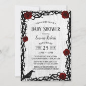 おとぎ話ベビーシャワーレッドローズ&トーンウッド素朴 招待状 (正面)