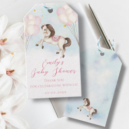 おとぎ話ベビーポニーピンクバルーン星シャワー ギフトタグ