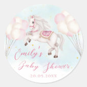 おとぎ話ベビーポニーピンクバルーン星シャワー ラウンドシール (正面)