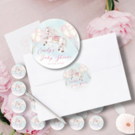おとぎ話ベビーポニーピンクバルーン星シャワー ラウンドシール