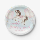 おとぎ話ベビーポニーピンクバルーン星誕生日 ペーパープレート (正面)