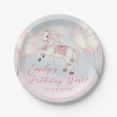 おとぎ話ベビーポニーピンクバルーン星誕生日 ペーパープレート (正面)