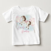 おとぎ話ベビーポニーピンクバルーン誕生日女の子 ベビーTシャツ (正面)