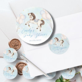 おとぎ話ベビーポニーブルーバルーンスターシャワー ラウンドシール
