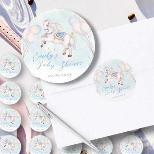 おとぎ話ベビーポニーブルーバルーンスターシャワー ラウンドシール