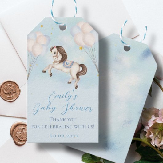 おとぎ話ベビーポニーブルー風船スターシャワー ギフトタグ