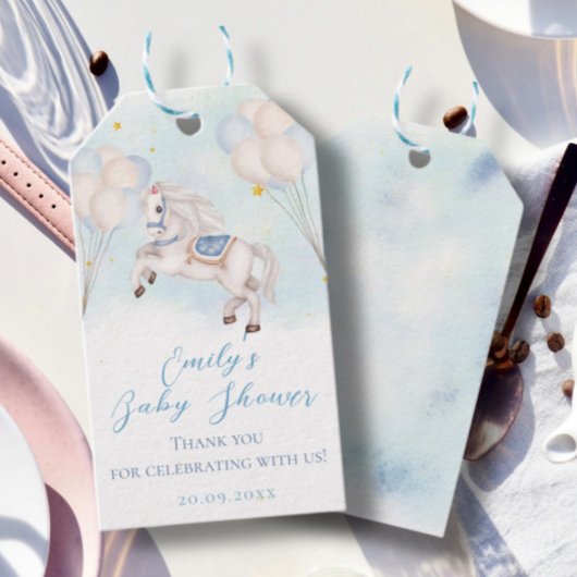 おとぎ話ベビーポニーブルー風船スターシャワー ギフトタグ