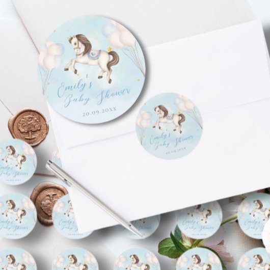 おとぎ話ベビーポニーブルー風船スターシャワー ラウンドシール