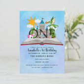 おとぎ話ポップ・アートのアップブックキッズファースト誕生日 招待状 (スタンド正面)