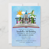 おとぎ話ポップ・アートのアップブックキッズ第3誕生日 招待状 (正面)