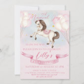 おとぎ話ポニースターズピンクバルーン誕生日パーティー 招待状 (正面)