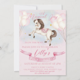 おとぎ話ポニースターズピンクバルーン誕生日パーティー 招待状