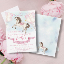 おとぎ話ポニースターズピンクバルーン誕生日パーティー 招待状