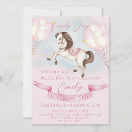 おとぎ話ポニースターズピンクバルーン誕生日パーティー 招待状