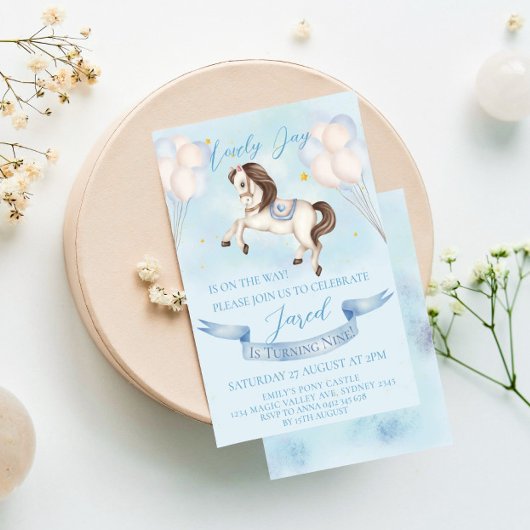 おとぎ話ポニースターズブルーバルーンバースデーパーティー 招待状