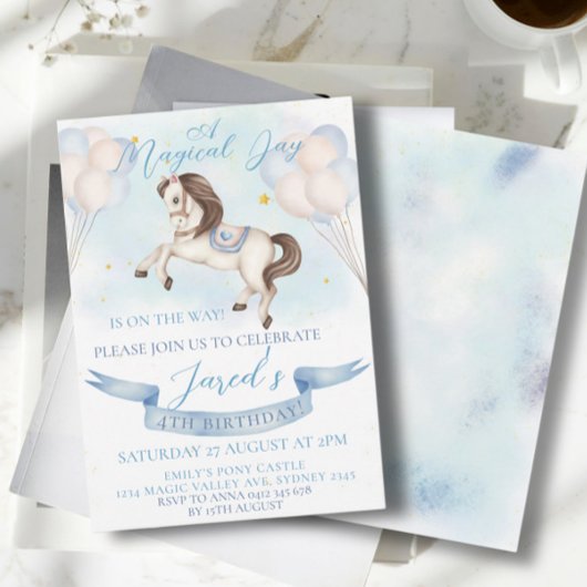 おとぎ話ポニースターズブルーバルーンバースデーパーティー 招待状