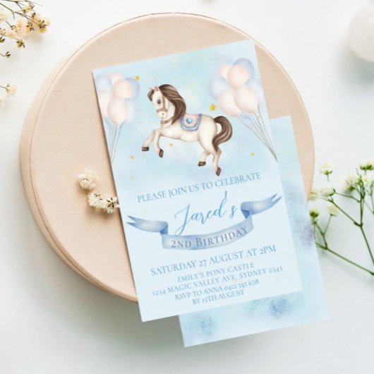 おとぎ話ポニースターズブルーバルーンバースデーパーティー 招待状