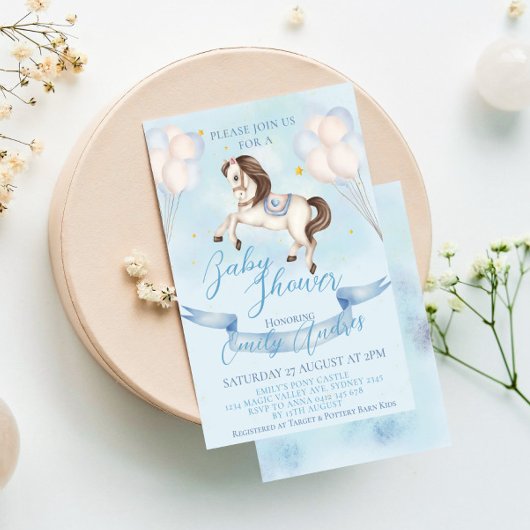おとぎ話ポニースターバルーンベビーシャワーボーイ 招待状