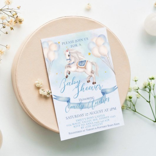 おとぎ話ポニースターバルーンベビーシャワーボーイ 招待状