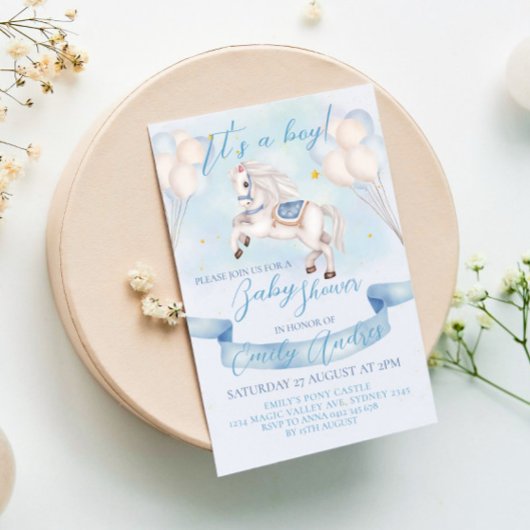 おとぎ話ポニースターバルーンベビーシャワーボーイ 招待状