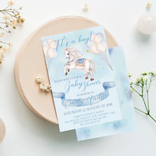 おとぎ話ポニースターバルーンベビーシャワーボーイ 招待状