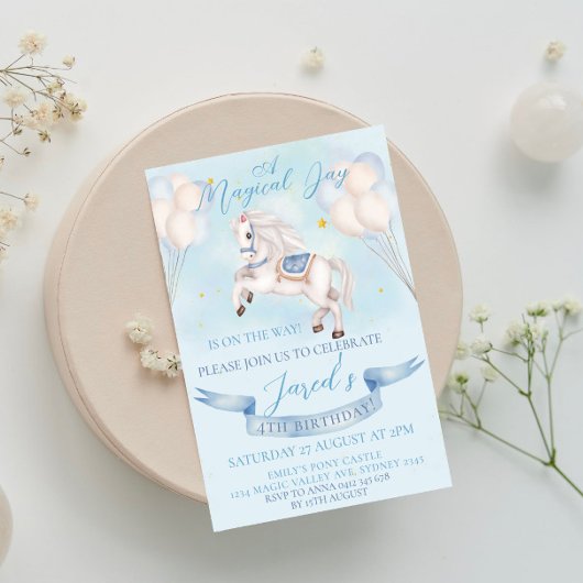 おとぎ話ポニースターバルーン1st誕生日パーティー少年 招待状