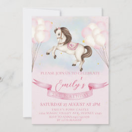 おとぎ話ポニースターピンキーバルーン誕生日パーティー 招待状