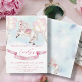 おとぎ話ポニースターピンキーバルーン誕生日パーティー 招待状