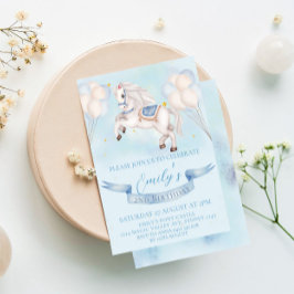 おとぎ話ポニーバルーン1st誕生日パーティー少年 招待状